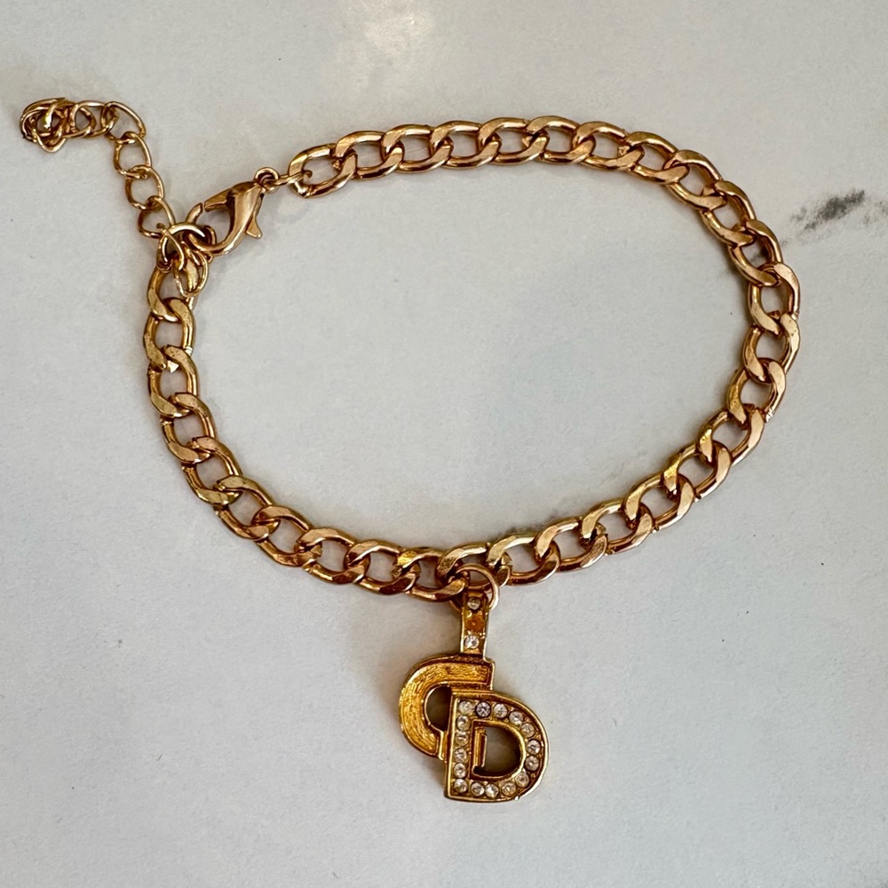 Vintage Christian Dior Crystal 'CD' Pendant on unbranded bracelet chain